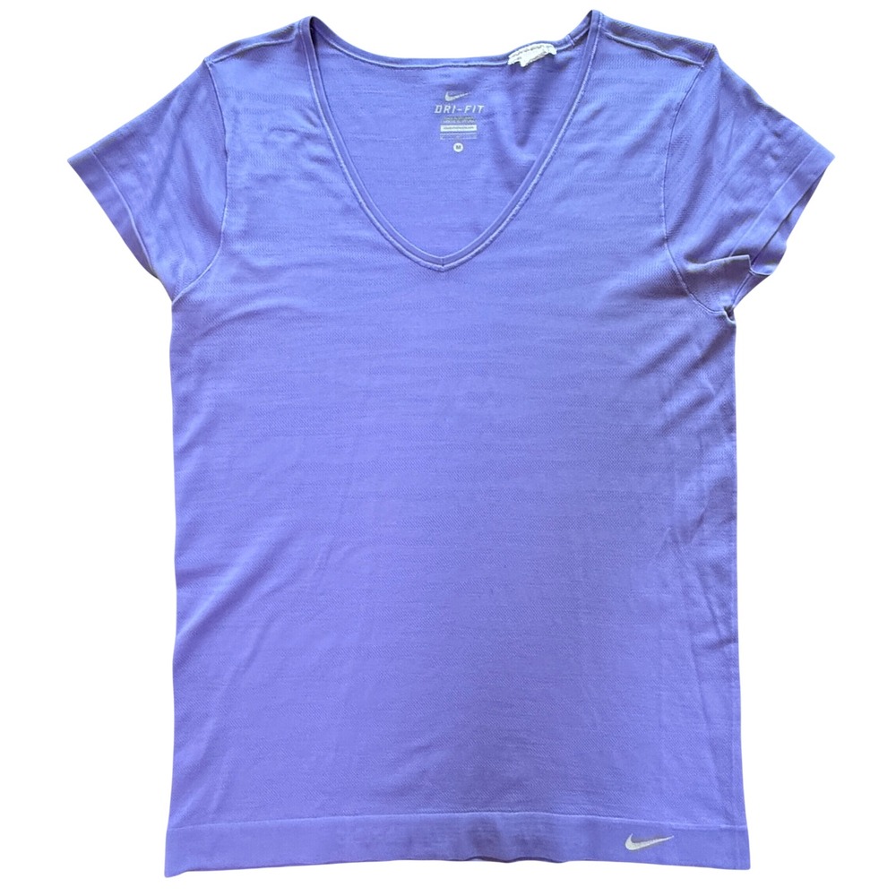 Nike Dri-FIT V-Neck Shirt Womens Medium Purple Short Sleeve Training Top